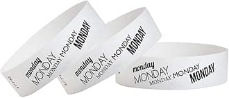 Wristco 500 Monday White Tyvek Wristbands for Events - ¾” x 10” - Waterproof Recyclable Comfortable Tear Resistant Paper Bracelets Wrist Bands for Concerts Festivals Admission Party