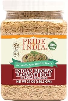 Pride of India Extra Long Brown Basmati Rice – 1.5 lbs | Aromatic & Naturally Aged 2 Years Long Grain Brown Rice for Biryani, Pilaf, Rice Bowl, Spanish Rice & Vegan Meals | Gluten Free