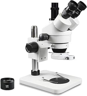 Parco Scientific PA-1FX-IFR09W Trinocular Zoom Stereo Microscope | 10x Widefield Eyepiece | 0.7X—4.5X Zoom Range, 3.5X—45x Magnification Range, 0.5X Barlow Lens | Pillar Stand | 144-LED Ring Light