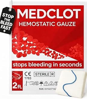 Hemostatic Gauze – Stops Bleeding Fast - Blood Clotting Bandage with Kaolin - Bleed Stop for Wounds & Emergencies - Sterile Compressed Dressing, 2ft Roll, Expires 2029