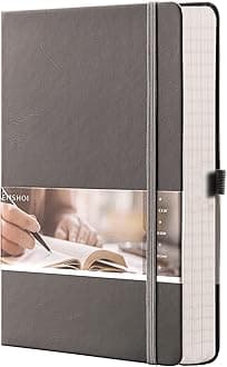 A5 College Ruled Notebook, 256 Numbered Pages 120GSM Ink-Proof Faux Leather Hardcover Lay-Flat Lined Journal for Work Office School Travel Writing, Small 5.75" x 8.38", Dark Grey