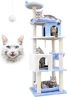 Globlazer Heavy Duty Cat Trees for Large Cats, Sturdy 72in Maine Coon Cat Tree for Large Cats 20 lbs+ Heavy Duty Cat Tower for Adult Biggest Cat with 6 Scratching Posts, Hammock, S72, Ocean Blue