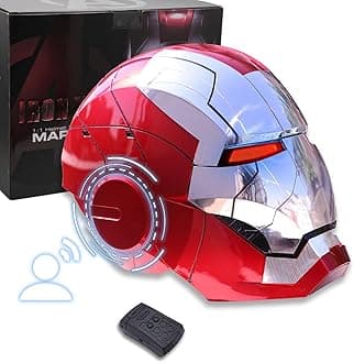 Iron-mans Helmet Electronic MarK 5 Helmet Silver Voice Control/Sensing/Remote Control Open/Close with Sounds & LED Eyes Light Up Super Hero Movie 1:1 model Prop., Large