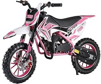 Kids Dirt Bike, 49cc 2-Stroke Gas Power Motocross, Off Road Mini Motorcycle, Pocket Motorbike with Front Rear Disc Brakes, Racing Max Speed 30KM/H, Mini Motorbike for Kids (Pink)