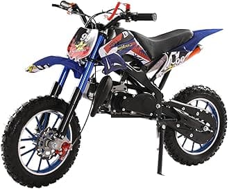 cdar 49cc Kids Dirt Bike, 2-Stroke Gas Power Motocross Off-Road Tires Shock Absorption Springs Soft Seat Cushion Pocket Motorbike with Front Rear Disc Brakes (Blue one)