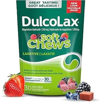 DulcolaxSoft Chews, Mixed Berry, Dependable and Gentle, Laxatives for Fast Occasional Constipation Relief, Vegan, Stimulant-Free, Gluten-Free, For Adults & Kids Ages 12 and Over, 30 Count