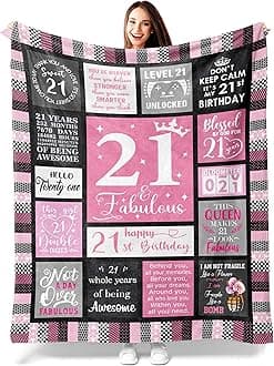 21st Birthday Gifts for Her - Cozy Blanket 50"x60", Unique 21st Decoration Ideas, for 21 Year Old, Happy 21st Birthday Celebration, Best Present for Women