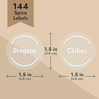 Talented Kitchen 144 Round Spice Jar Labels - Clear Preprinted Seasoning Stickers for Spice Jar Lids and Herbs Containers (White Print on Clear Backing, 1.5 in)