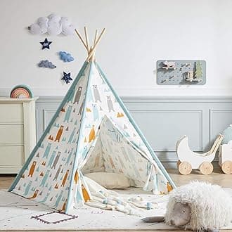 Asweets Kids Teepee Tent for Boys & Girls - Cotton Canvas Teepee Play Tent for Children Indoor and Outdoor Games, Little Bear Indian Tipi Tent with Storage Bag (4 Walls)
