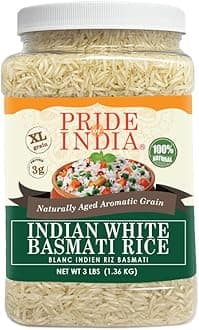 Pride of India Basmati Rice 3 lb | Extra Long Grain Indian Basmati Rice Naturally Aged 2 Years | Non Sticky Aromatic White Basmati Rice for Cooking Biryani, Fried Rice & Everyday Meals